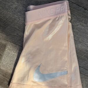 Nike Pro Light Pink Shorts with Silver Logo